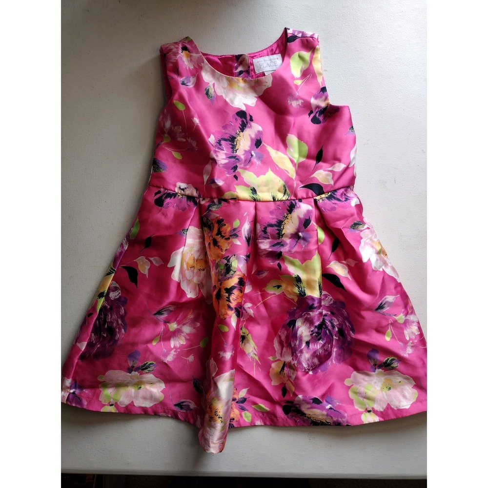The Childrens Place Girls 5T Pink Floral Satin Sleeveless Party Dress Pleated